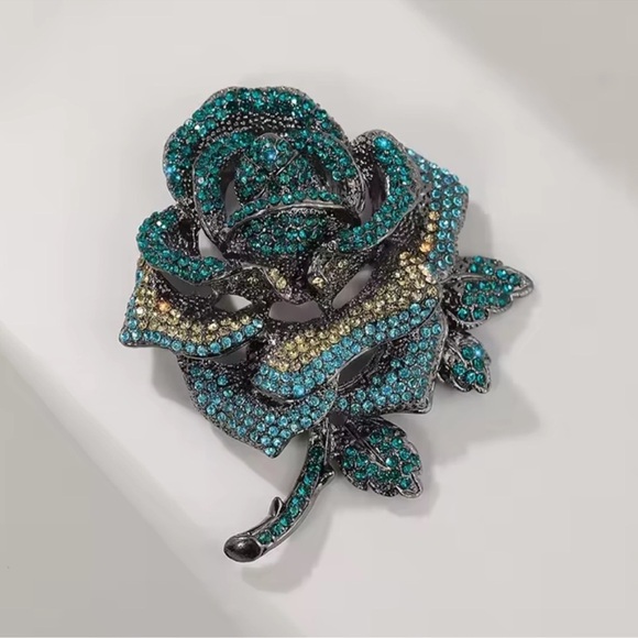 Anthropologie Jewelry - Blue Rose Elegant Crystal Brooch
